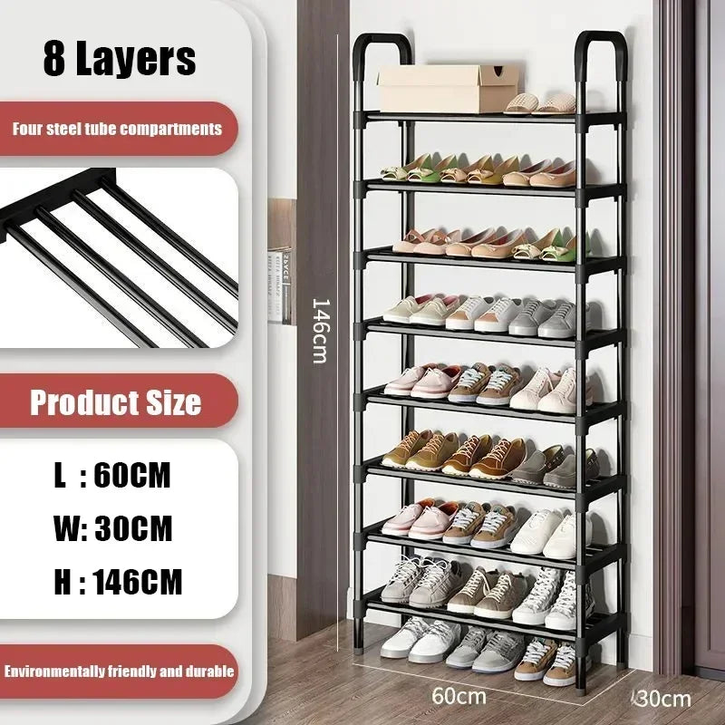 Multi-layers Metal Shoe Rack Space Saving Shoes Organizer Cabinets Simple Shoe Rack Cabinet Multi Functional Black Storage Racks