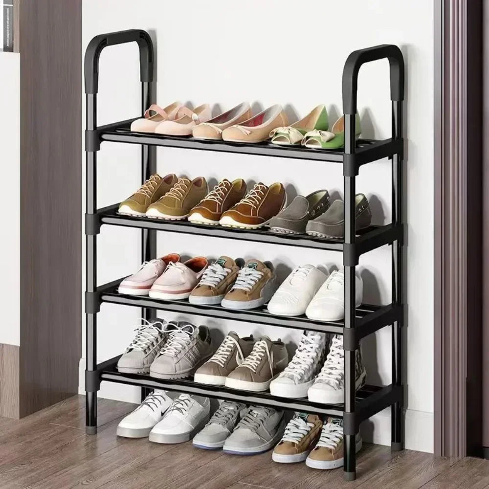 Multi-layers Metal Shoe Rack Space Saving Shoes Organizer Cabinets Simple Shoe Rack Cabinet Multi Functional Black Storage Racks