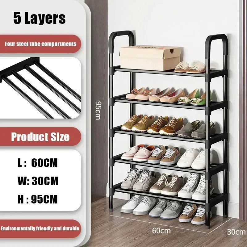 Multi-layers Metal Shoe Rack Space Saving Shoes Organizer Cabinets Simple Shoe Rack Cabinet Multi Functional Black Storage Racks