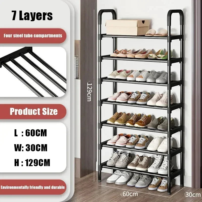 Multi-layers Metal Shoe Rack Space Saving Shoes Organizer Cabinets Simple Shoe Rack Cabinet Multi Functional Black Storage Racks