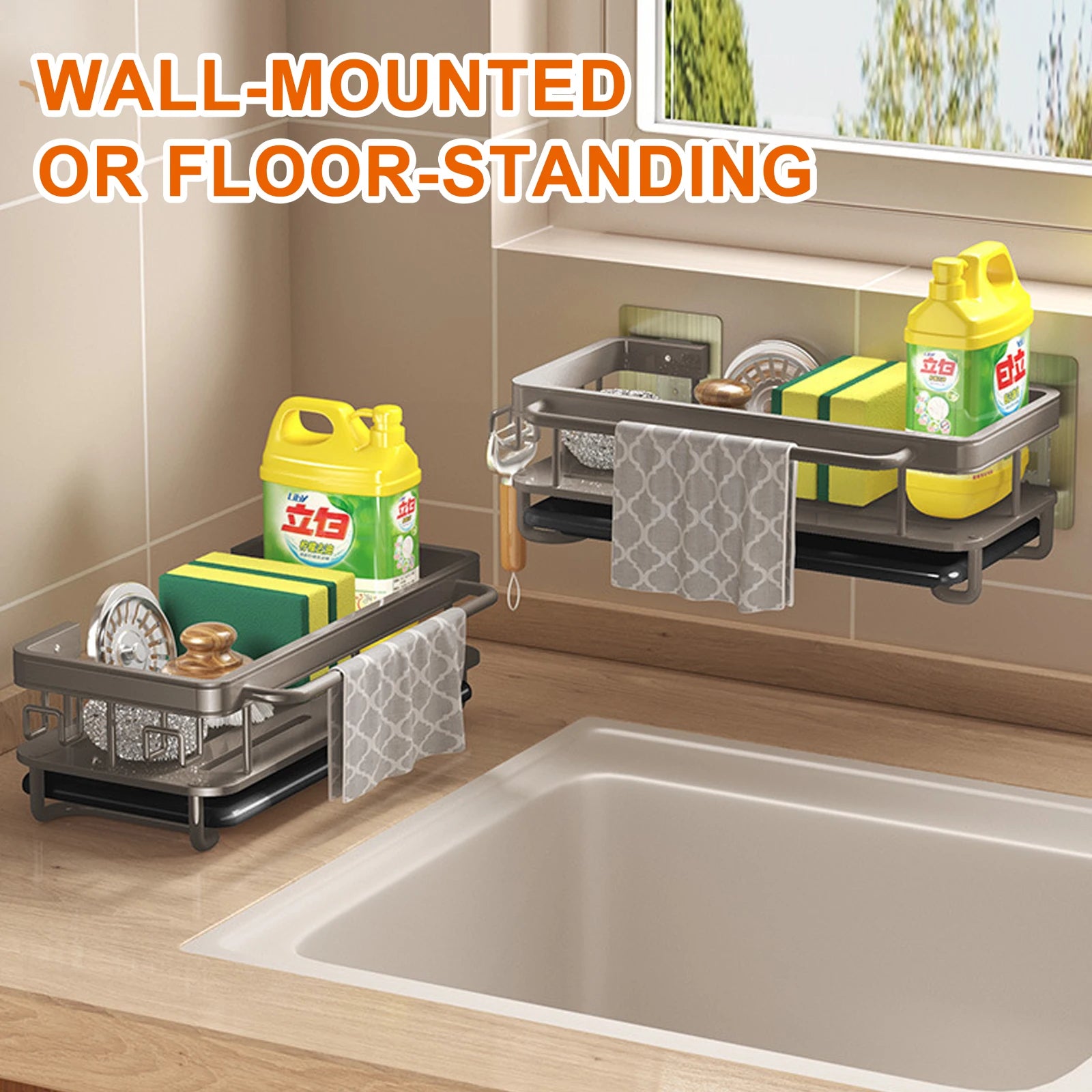 Wall Mount Kitchen Rack Storage Kitchen Sink Drainer Sponge Holder Kitchen Soap Rack No Drill Shelf  Kitchen Organization