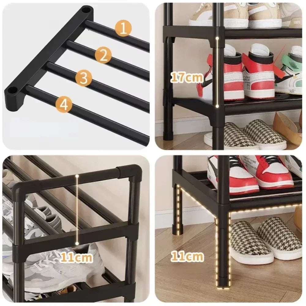 Multi-layers Metal Shoe Rack Space Saving Shoes Organizer Cabinets Simple Shoe Rack Cabinet Multi Functional Black Storage Racks