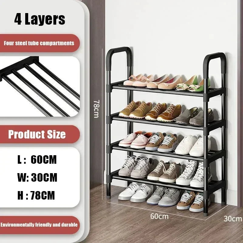Multi-layers Metal Shoe Rack Space Saving Shoes Organizer Cabinets Simple Shoe Rack Cabinet Multi Functional Black Storage Racks