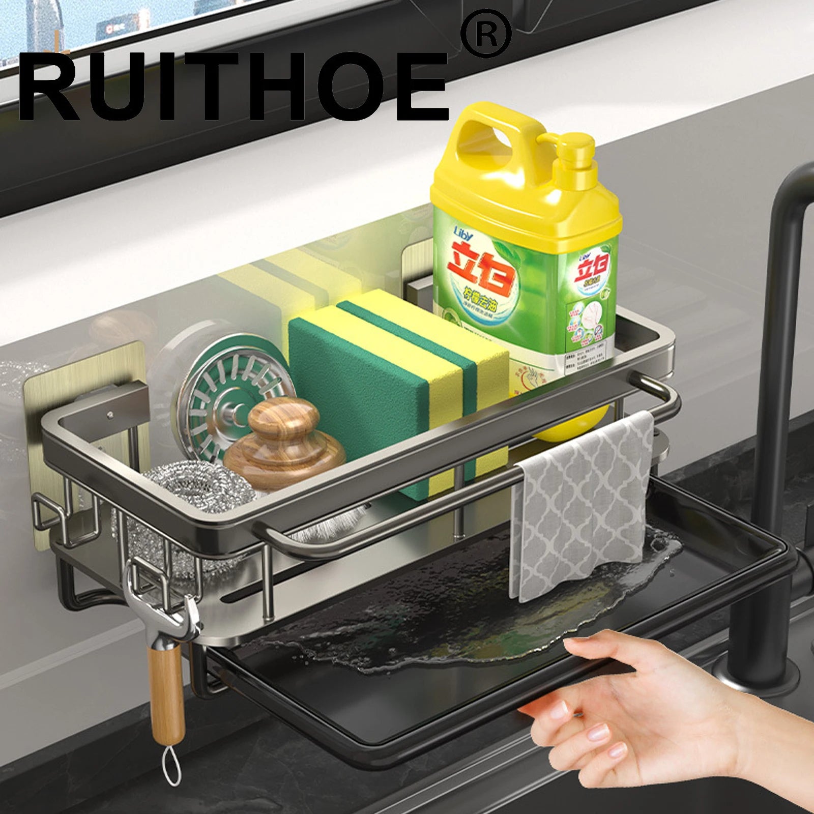 Wall Mount Kitchen Rack Storage Kitchen Sink Drainer Sponge Holder Kitchen Soap Rack No Drill Shelf  Kitchen Organization